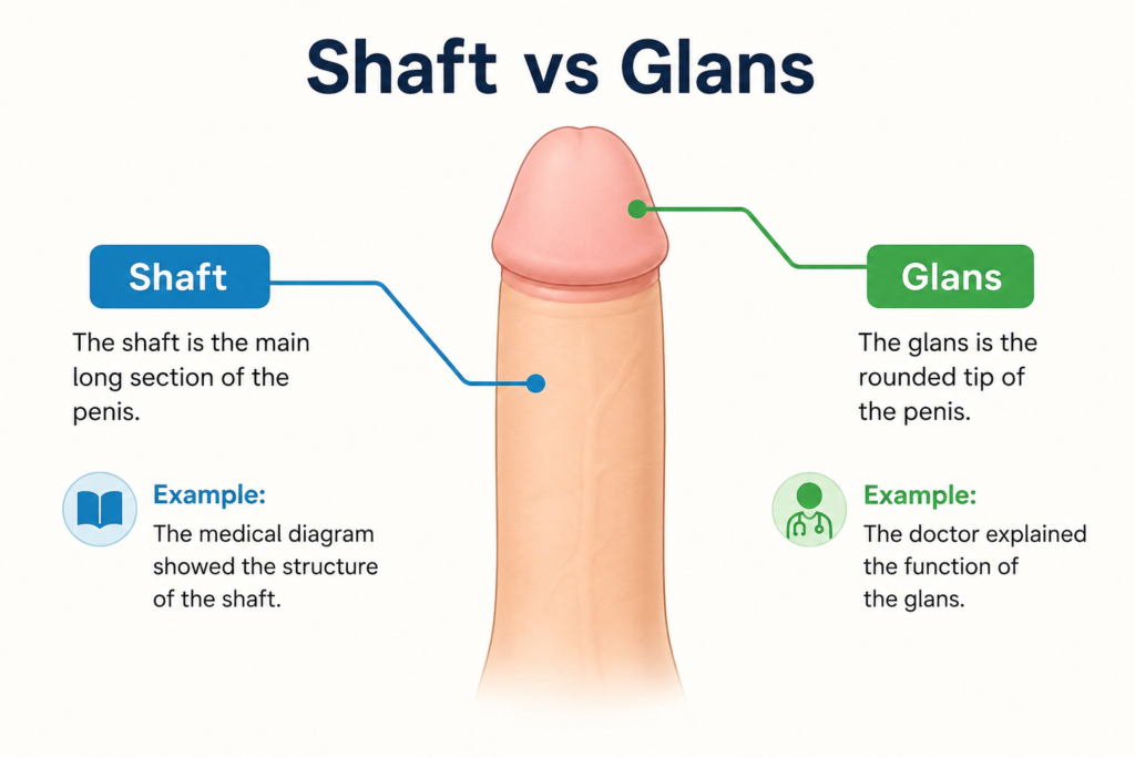 What are synonyms for specific parts of the penis