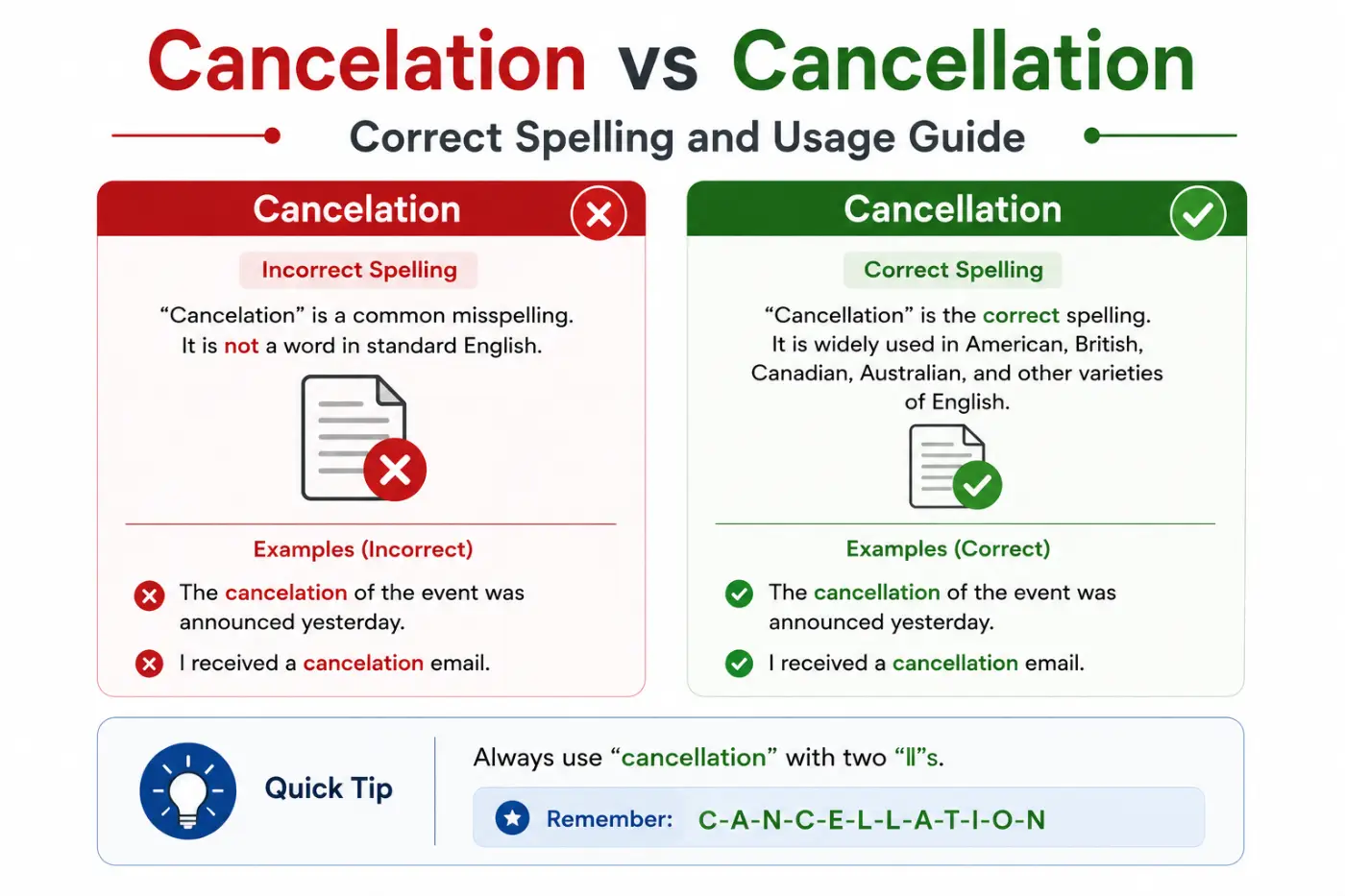 cancelation vs cancellation: Correct Spelling and Usage Guide