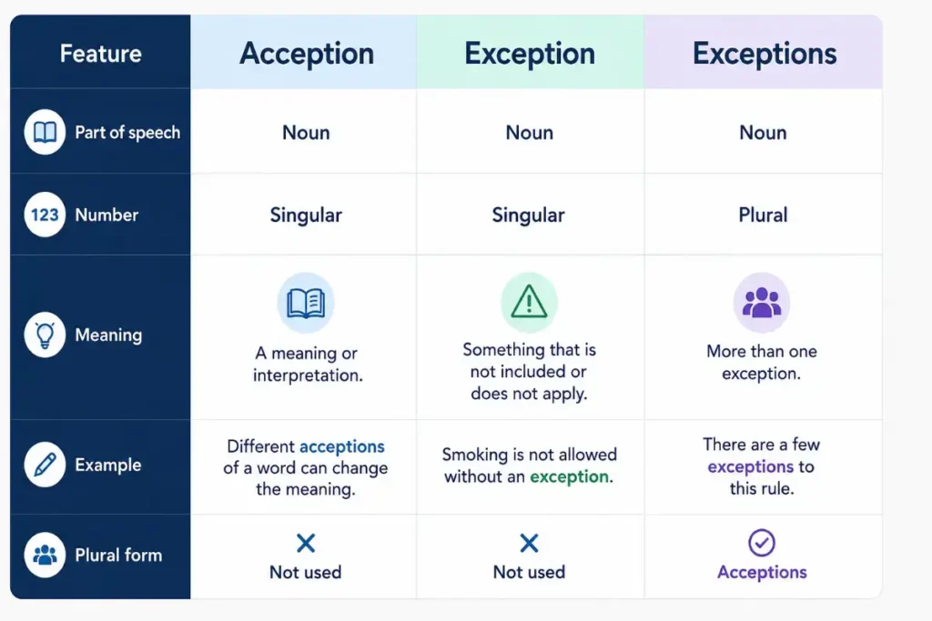 A quick comparison of acception and exception