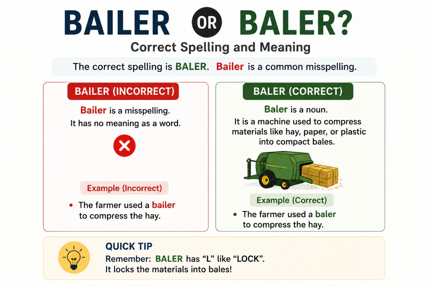 bailer or baler Correct Spelling and Meaning