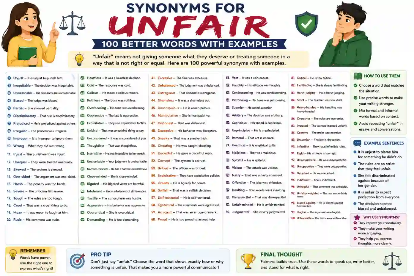Synonyms for Unfair 100 Better Words With Examples