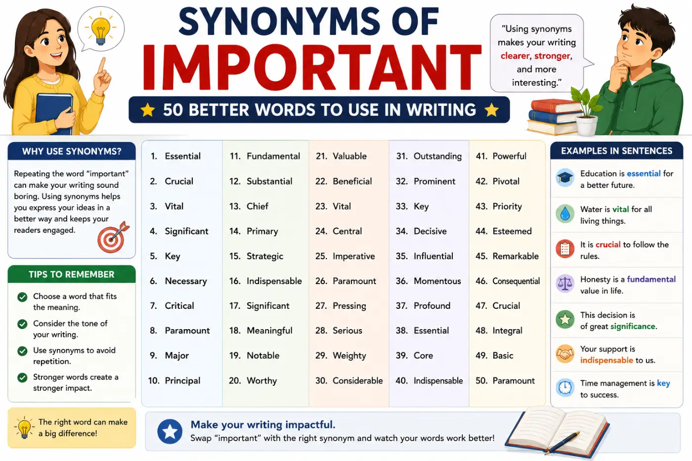 Synonyms of Important 50 Better Words to Use in Writing