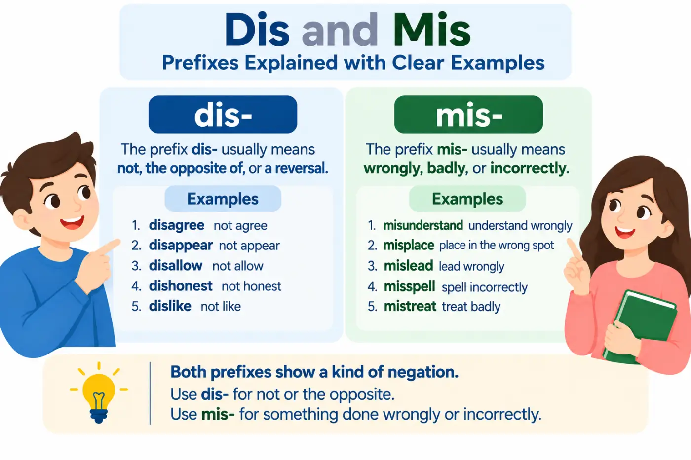 dis and mis prefixes explained with clear examples