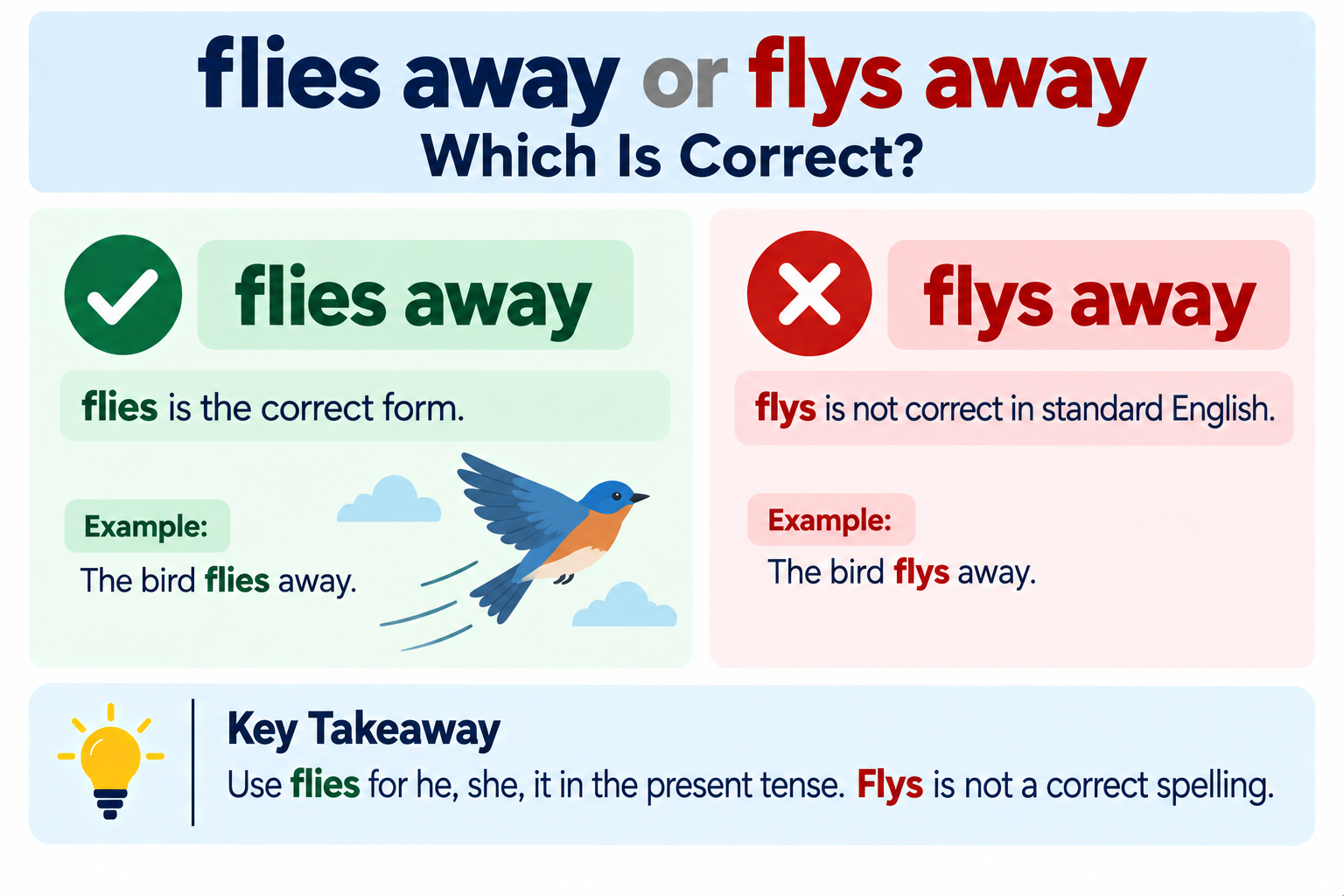flies away or flys away Which Is Correct