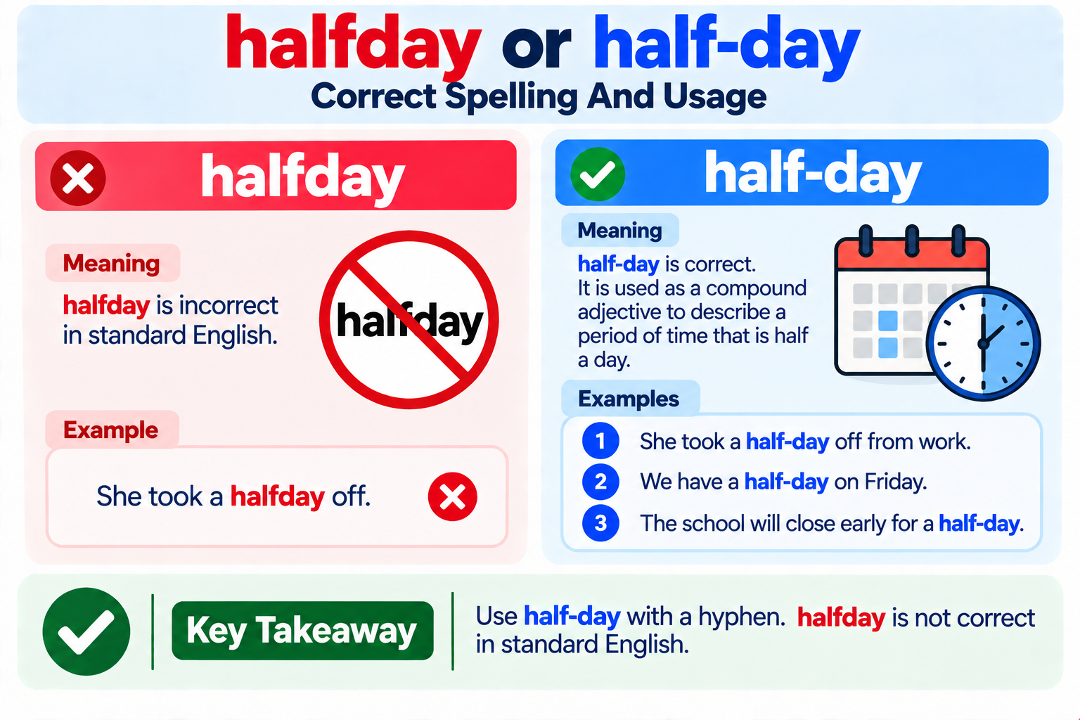 halfday or half-day Correct Spelling And Usage