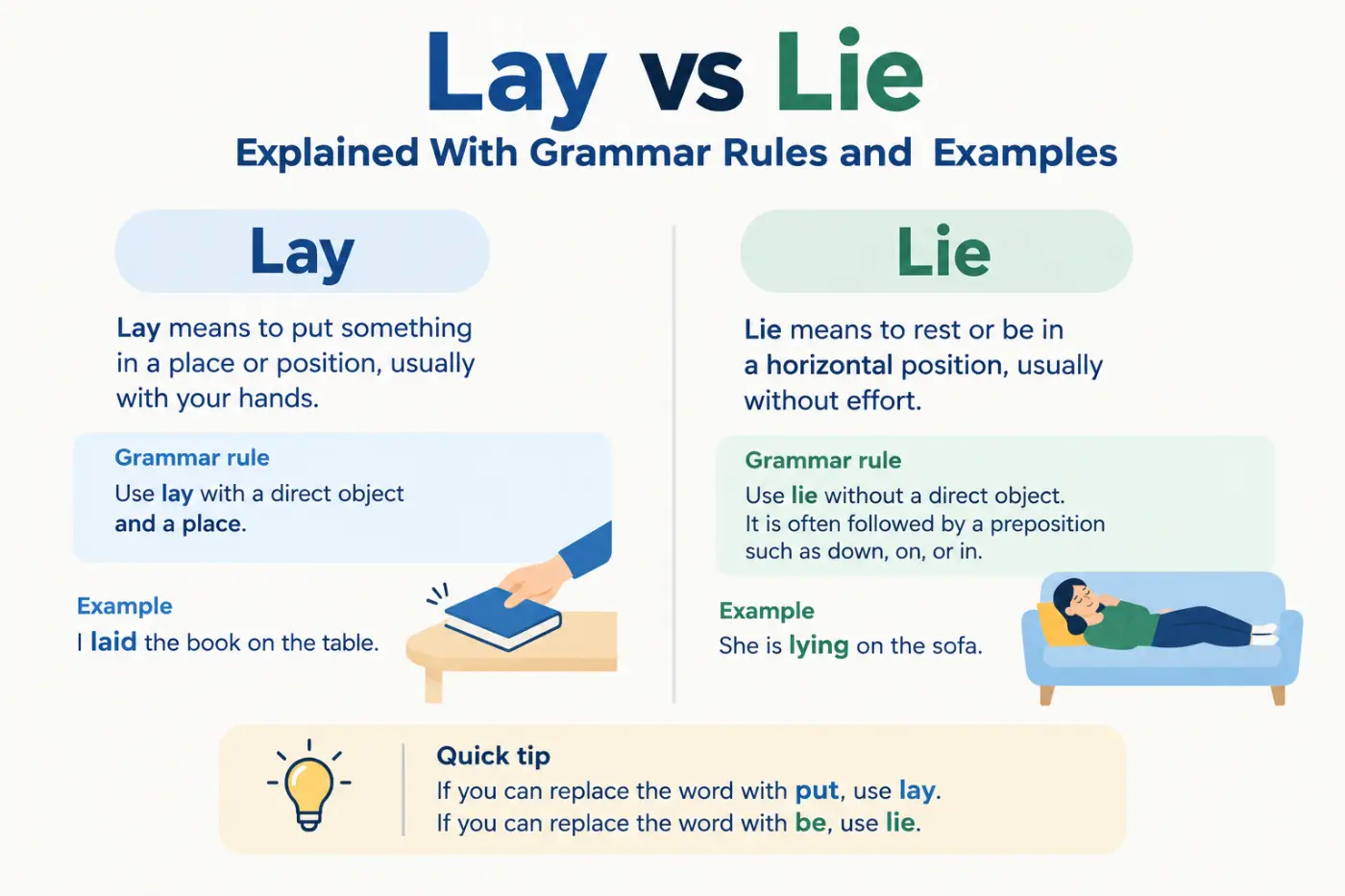 Lay vs Lie Explained With Grammar Rules and Examples